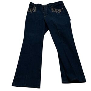 90’s Y2K Women’s Azita Gold Beaded Sequins Dark Wash Flare Leg Stretch Jeans 12